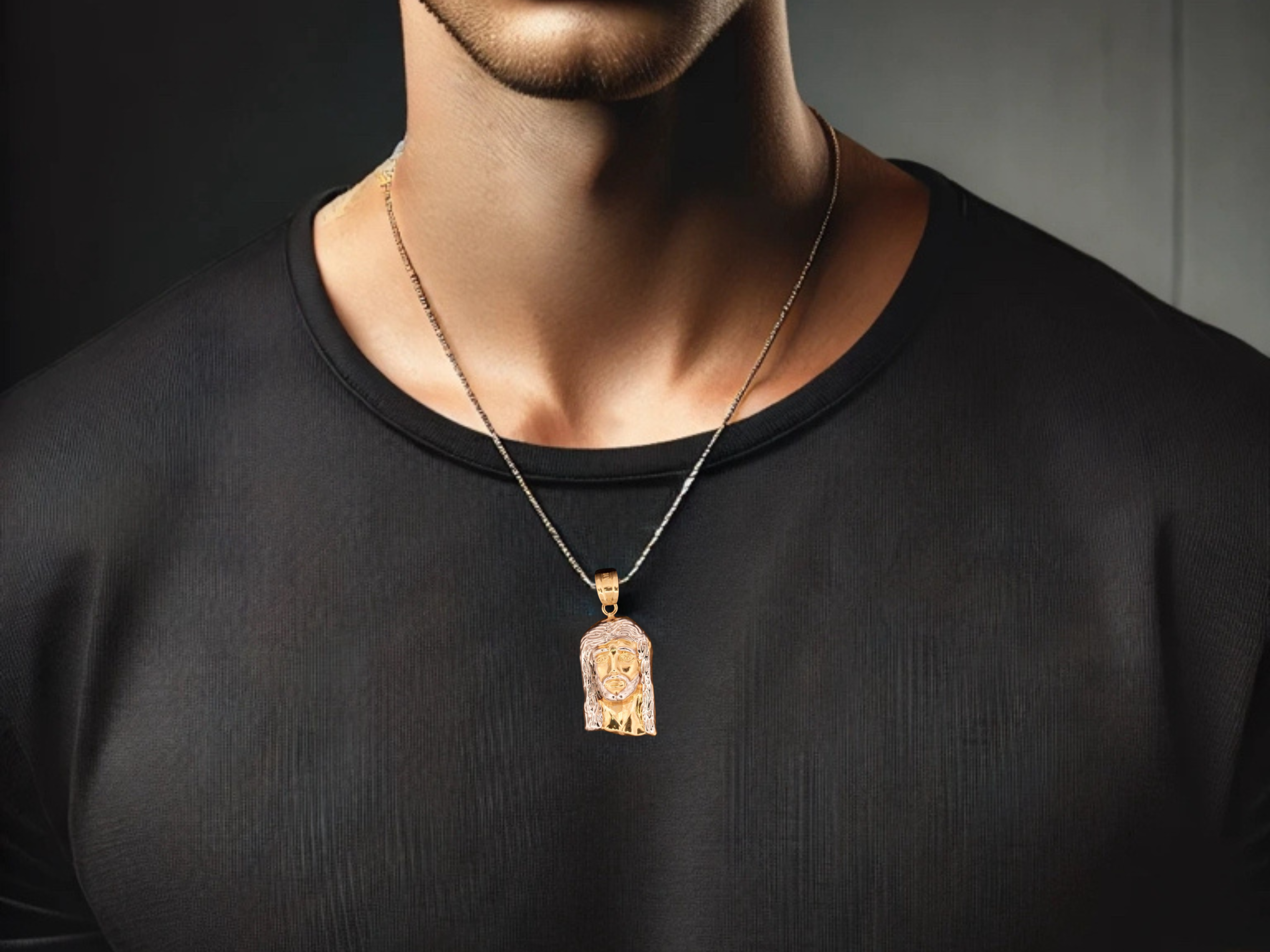 10K Yellow & White Gold Jesus Piece Pendant