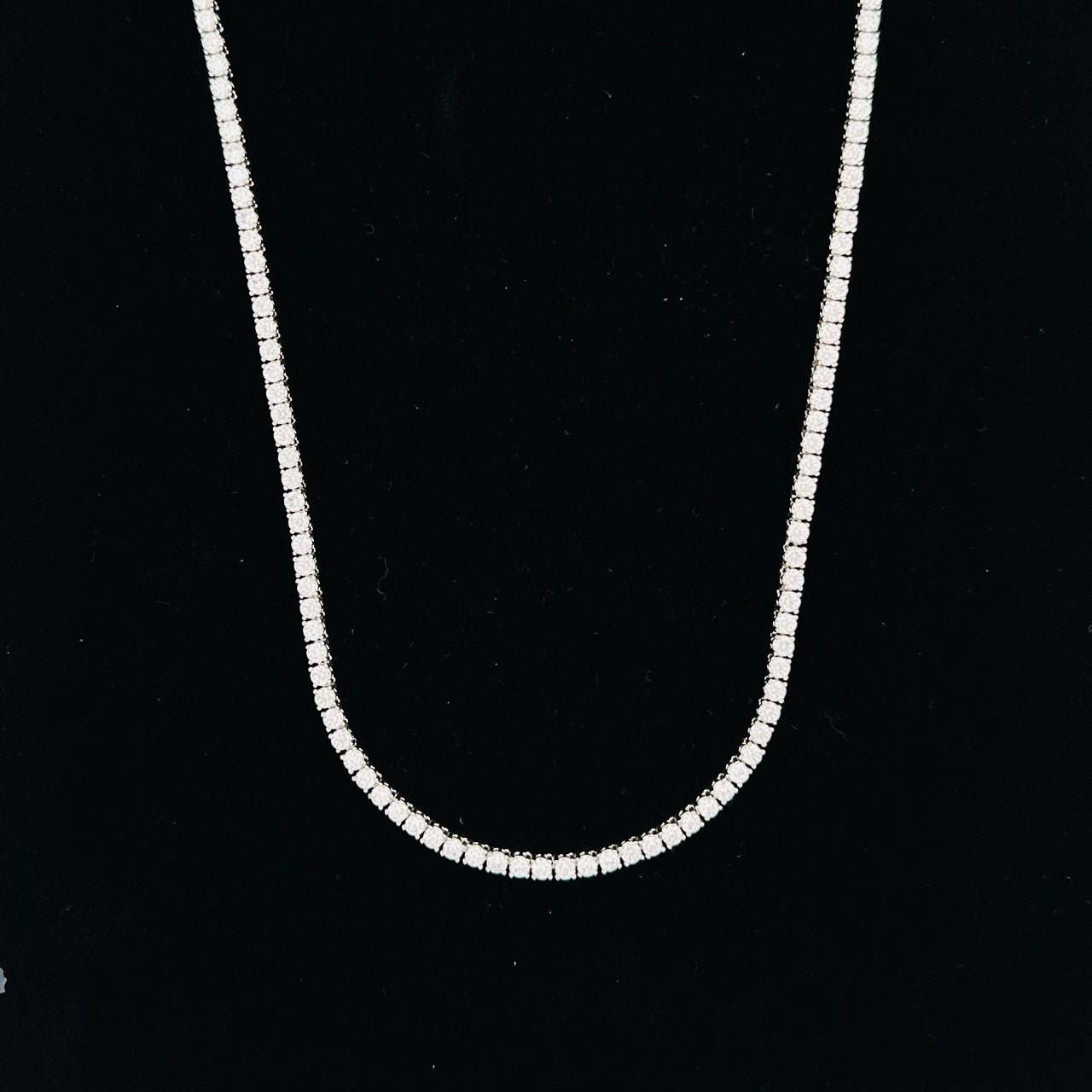Sterling Silver Solid 3mm Tennis Necklace with VVS Moissanite Stones