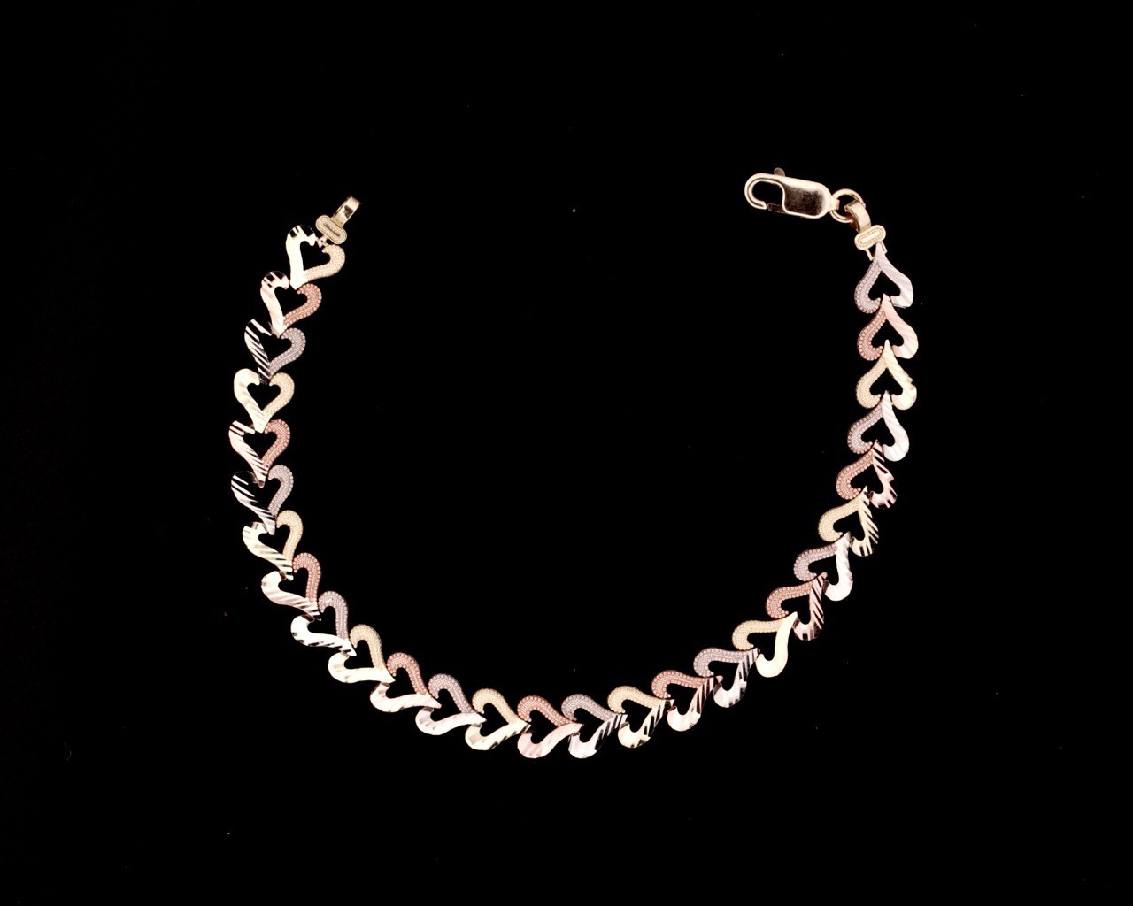 10K , 3Color Dia-Cut Heart Bracelet , 7.8MM