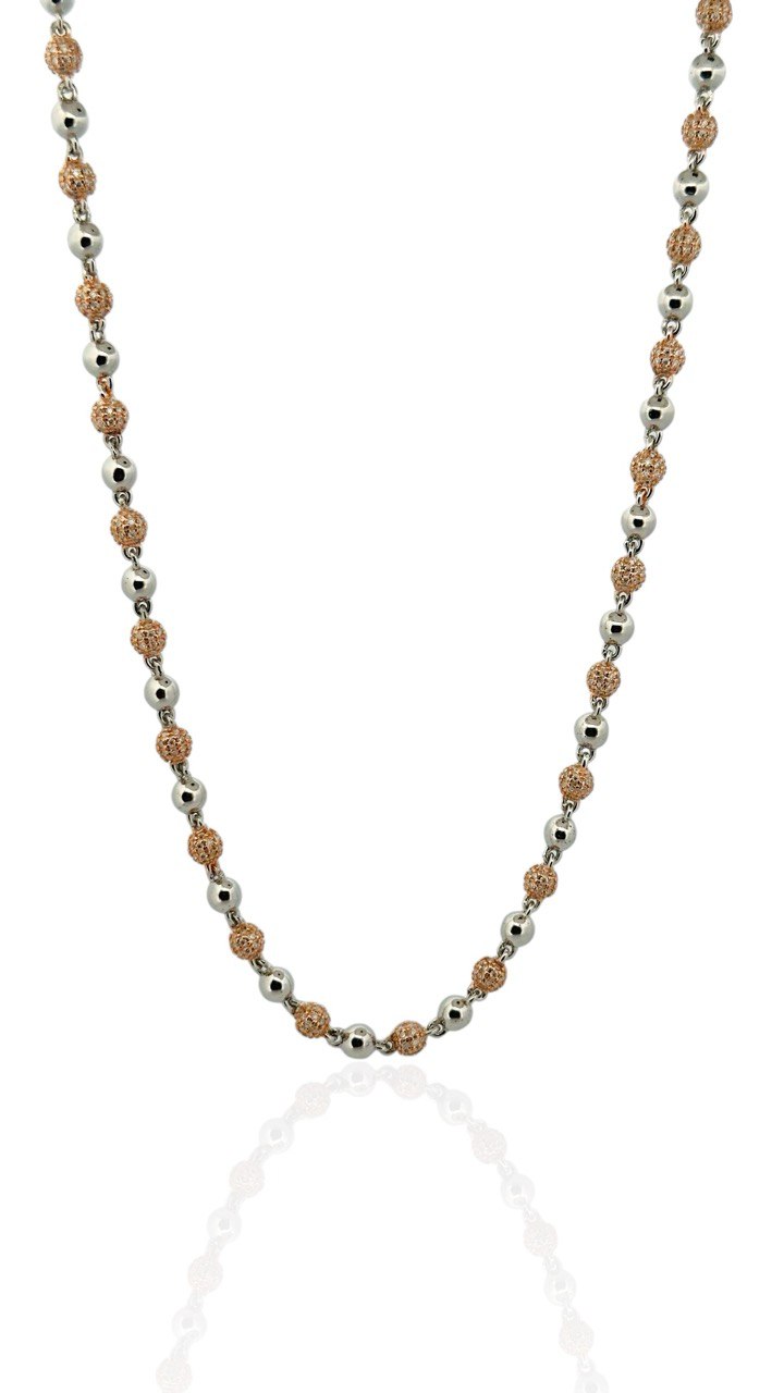 Sterling Silver Solid Ball Chain Necklace with VVS-D Moissanite Stones, Two-Tone Options