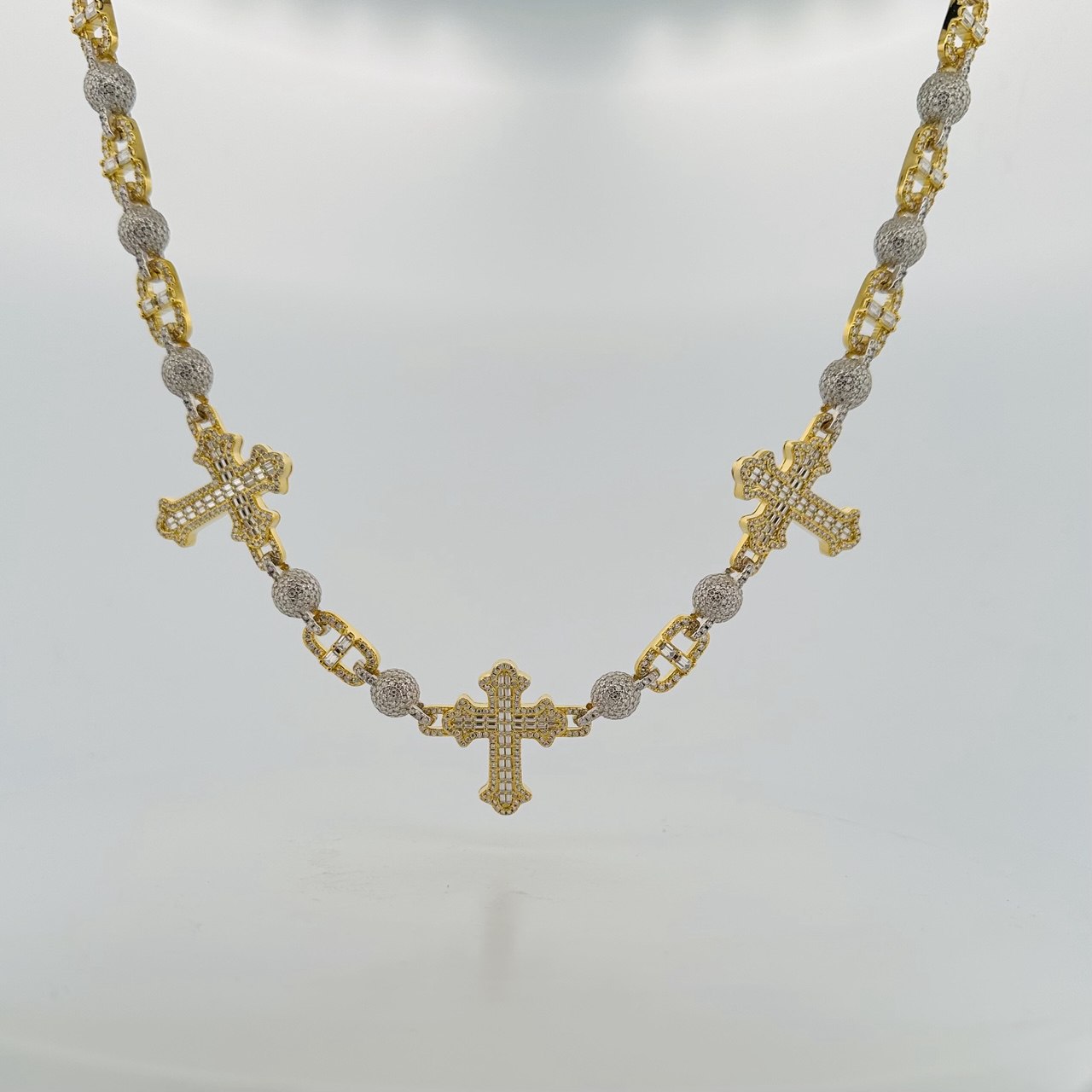 925 Sterling Silver Cross Flat Chain with VVS Moissanite