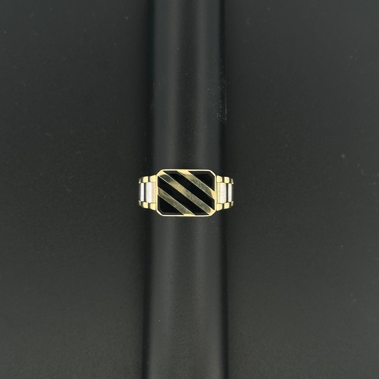 14K Gold Striped Onyx Ring