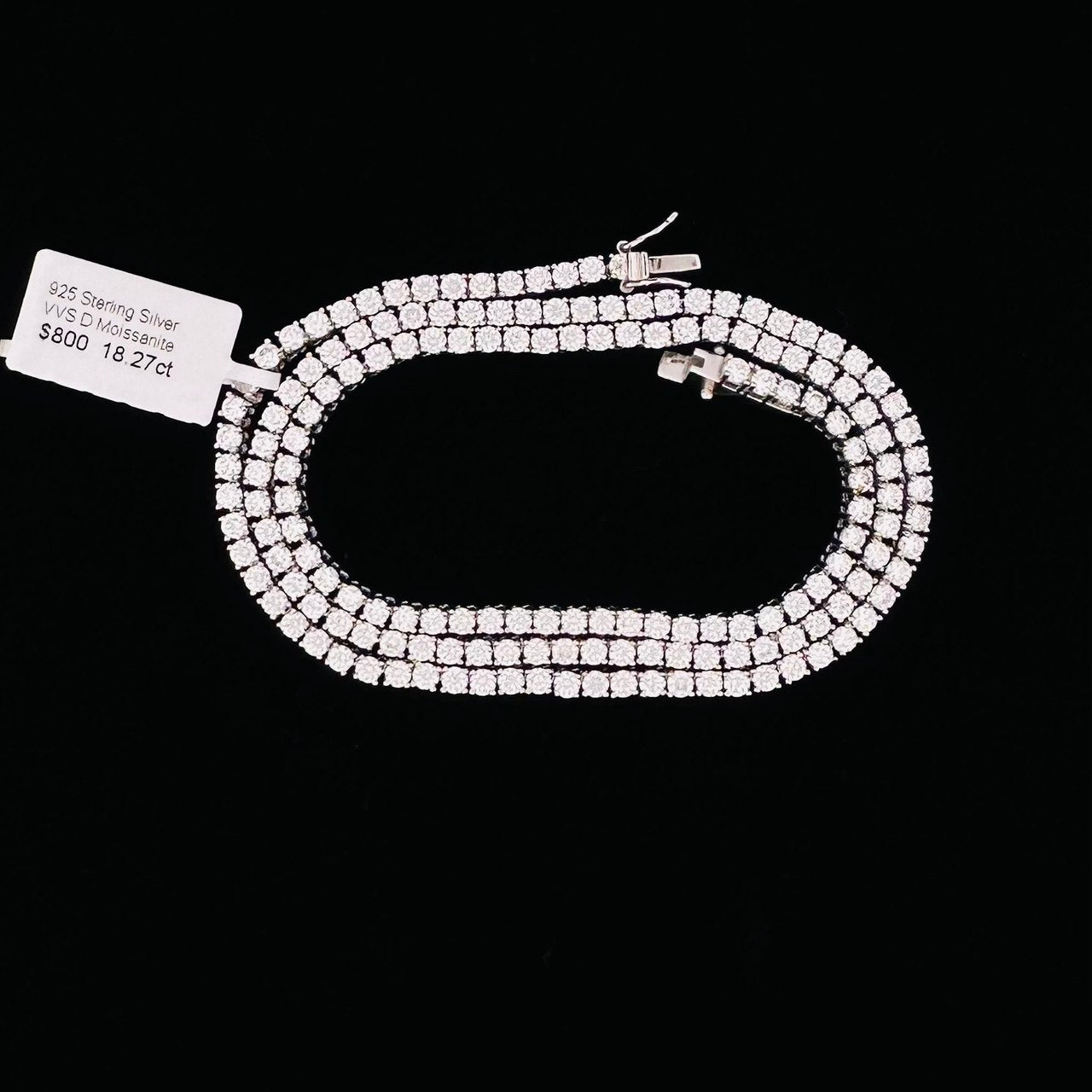 Sterling Silver Solid 3mm Tennis Necklace with VVS Moissanite Stones