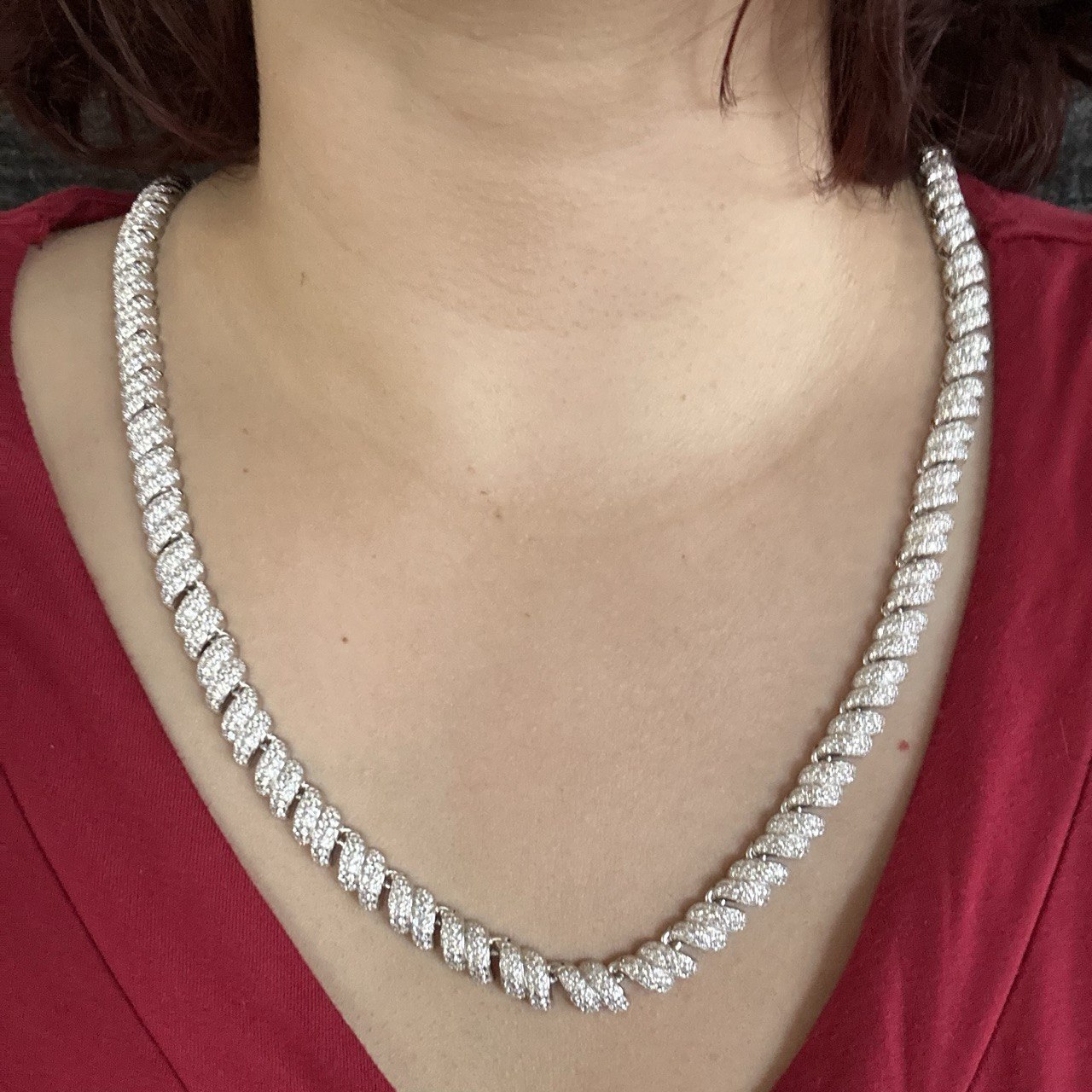 Sterling Silver Solid Fashion Chain Necklace with VVS-D Moissanite Stones