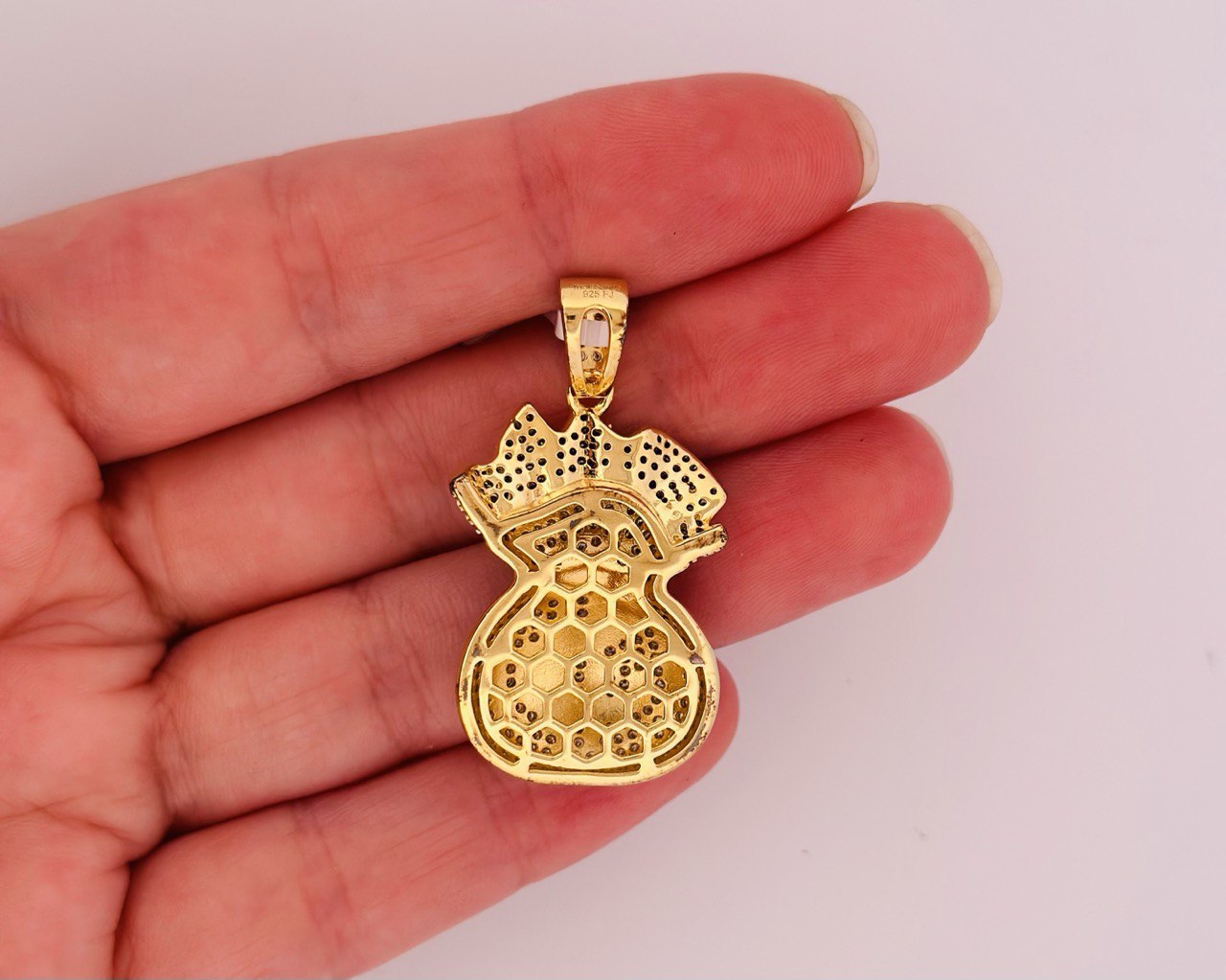 Sterling Silver VVS Moissanite Money Bag Pendant - Two Tone, 1.77 Carat
