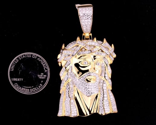 Sterling Silver Jesus Head Pendant/Charm with VVS Moissanite Stones, 2.95 Total Carats