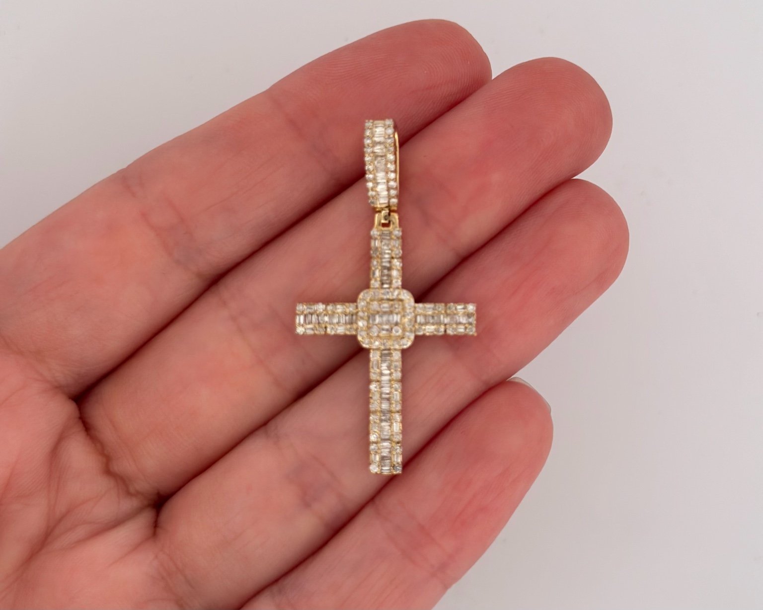 10K Yellow Gold Cross Pendant with Natural Diamond - Elegant Religious Jewelry