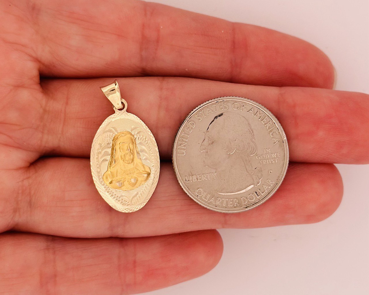 14K Double-Sided Pendant - Jesus and Virgin Mary - 2
