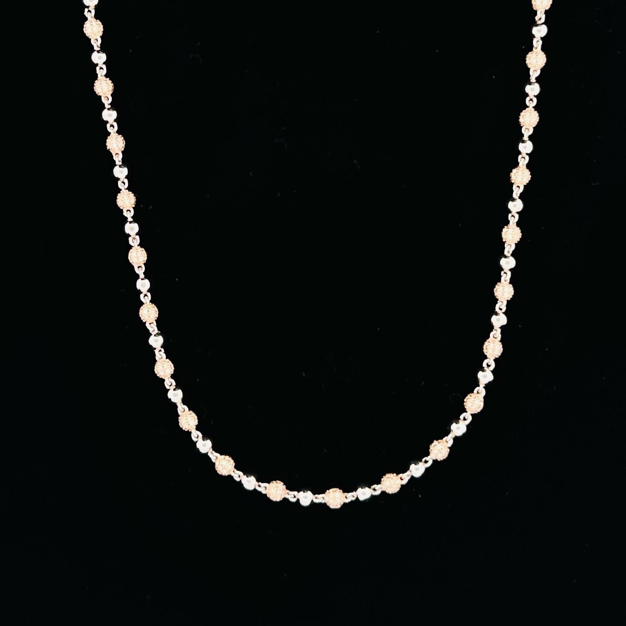 Sterling Silver Solid Ball Chain Necklace with VVS-D Moissanite Stones, Two-Tone Options