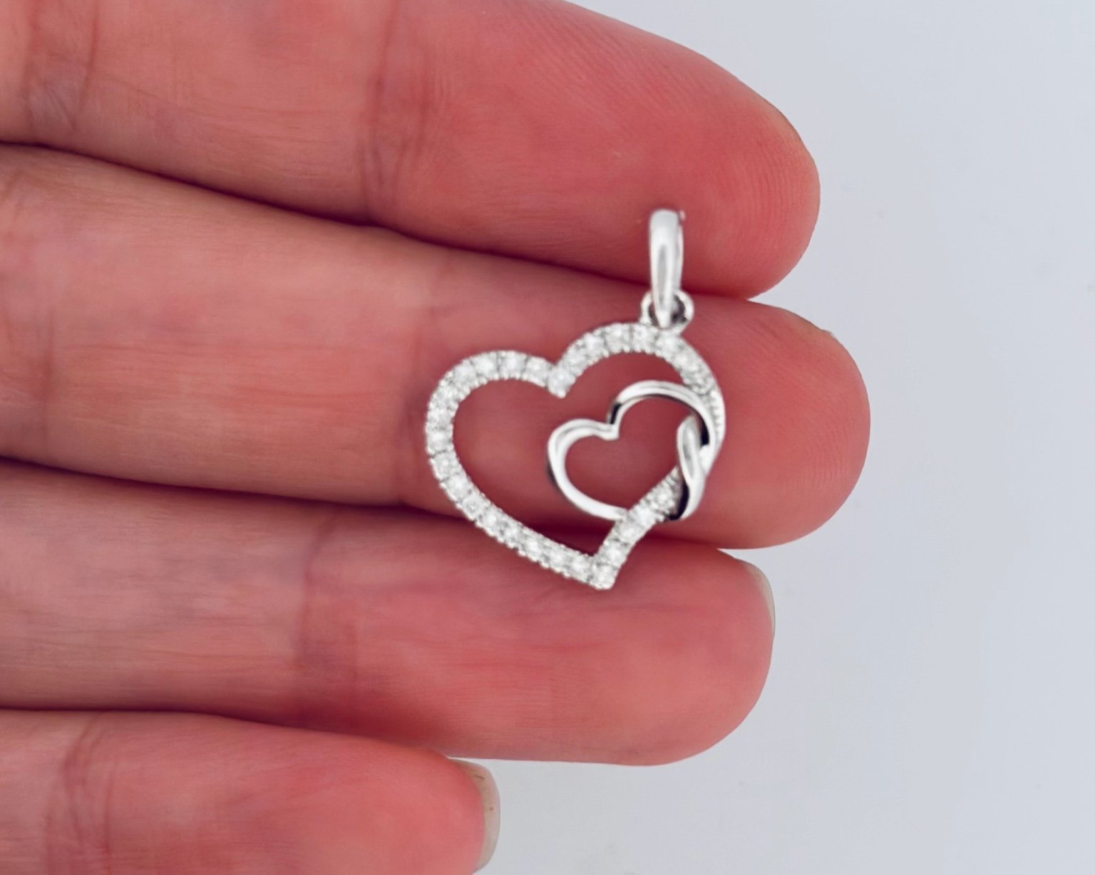 10K Gold Double Heart Charm/Pendant with SI Natural Diamonds