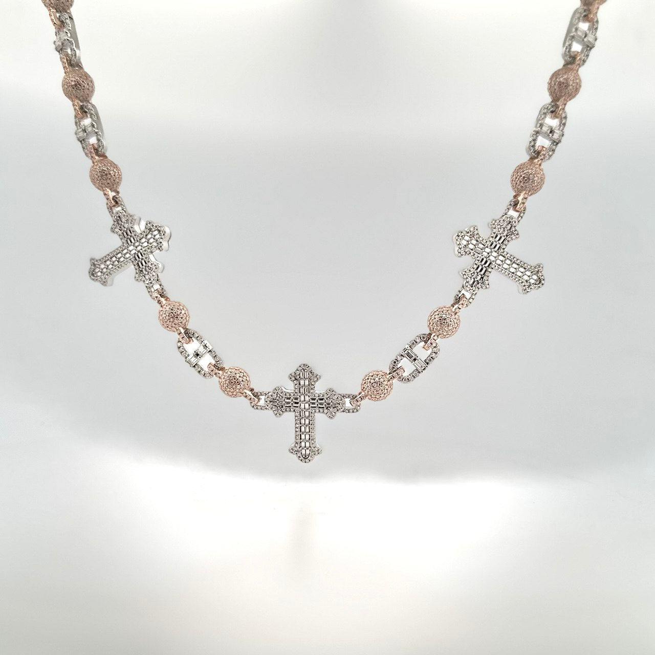 925 Sterling Silver Cross Flat Chain with VVS Moissanite