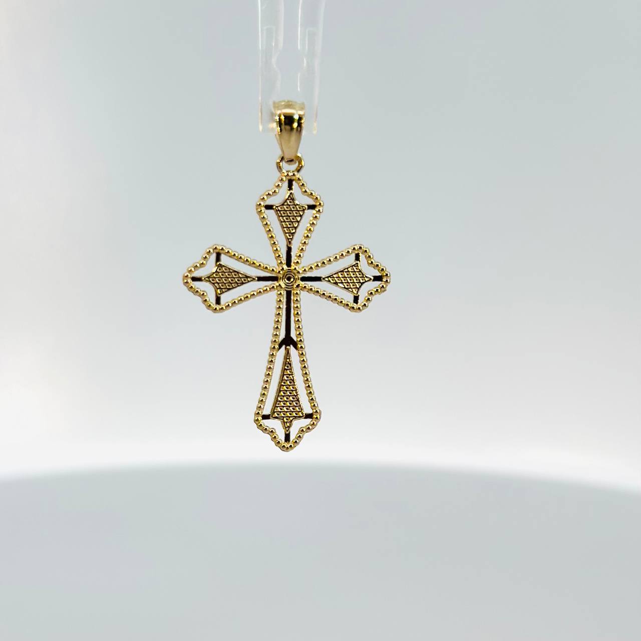 14K Yellow Gold Diamond Cut Cross Pendant - 2