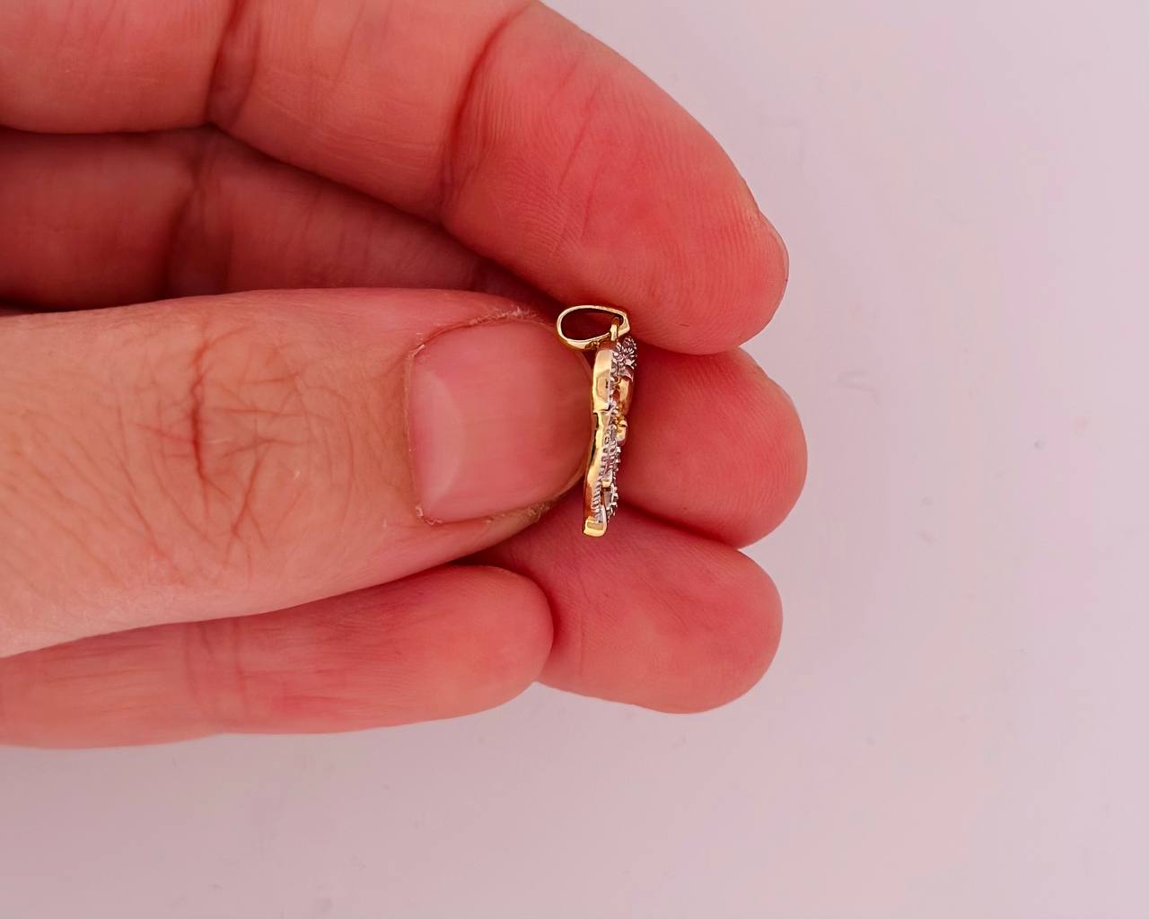 10K Yellow Gold Double Heart Charm with Diamonds - 1