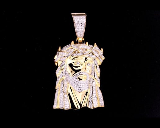 Sterling Silver Jesus Head Pendant/Charm with VVS Moissanite Stones, 2.95 Total Carats
