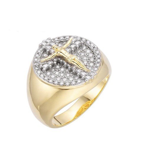 Sterling Silver Crucifix Ring with VVS Moissanite Stones, Two Color Options, 1.13 Total Carats