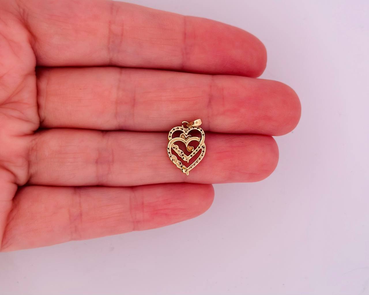 10K Yellow Gold Double Heart Charm with Diamonds - 1