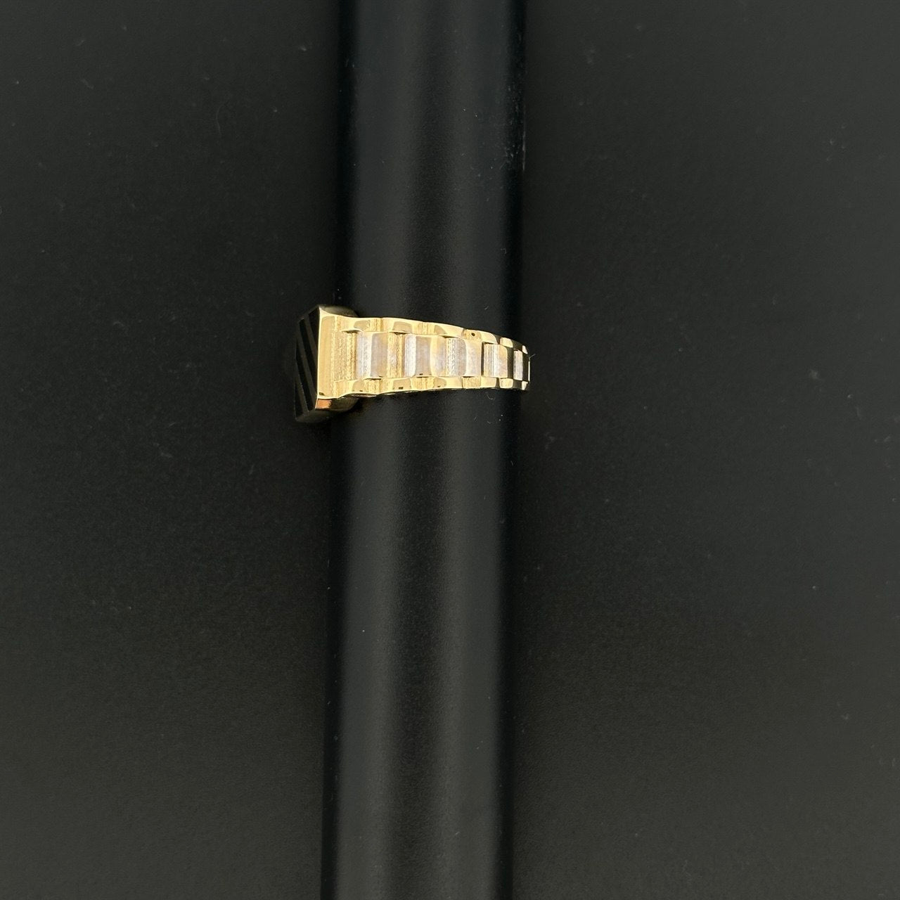 14K Gold Striped Onyx Ring