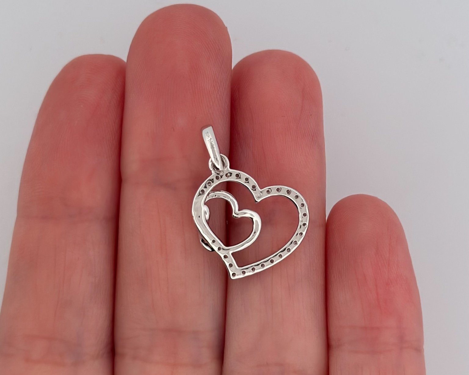10K Gold Double Heart Charm/Pendant with SI Natural Diamonds