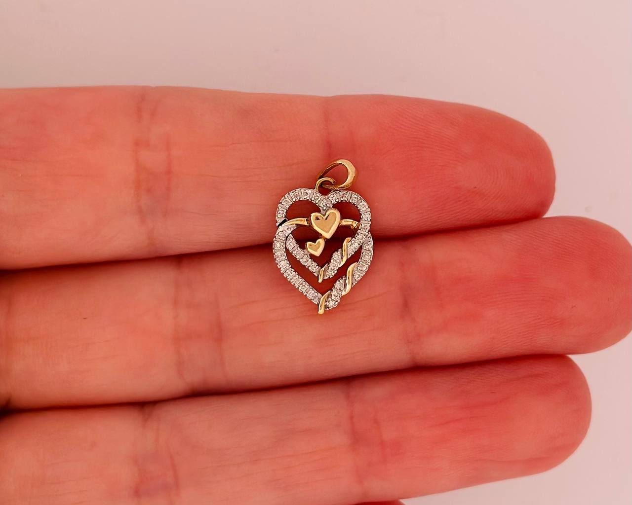 10K Yellow Gold Double Heart Charm with Diamonds - 1