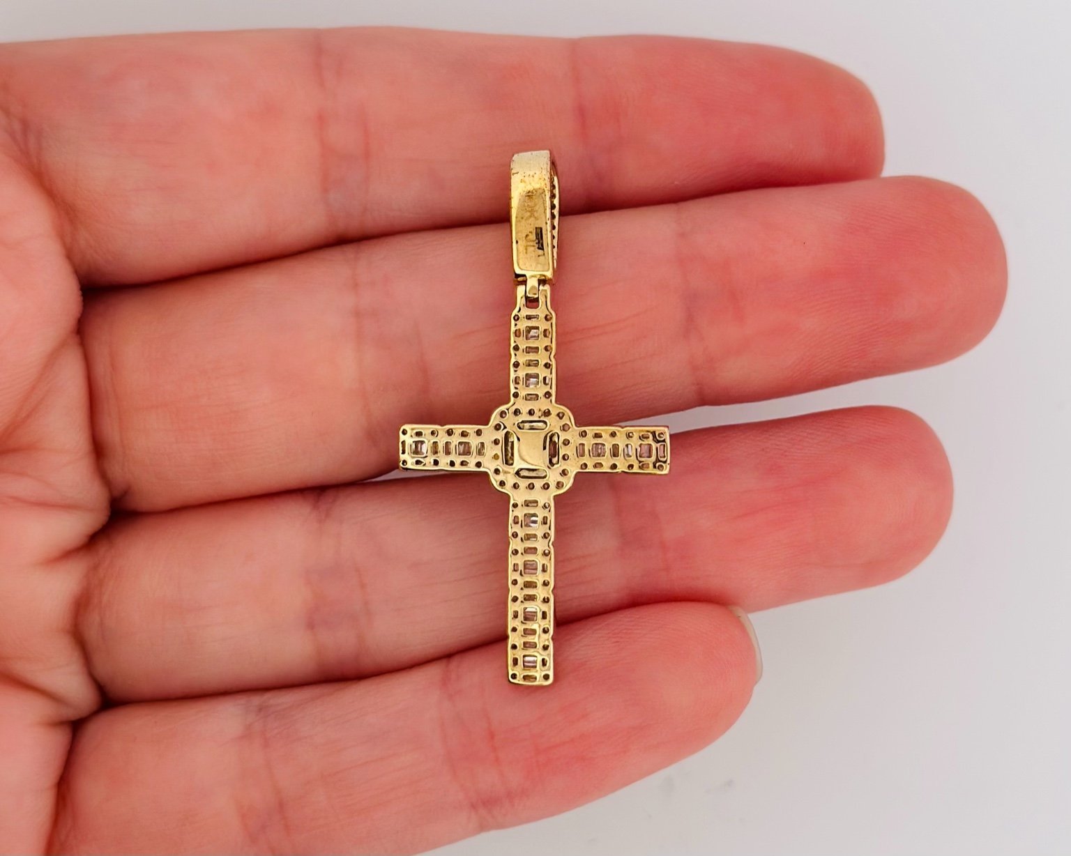 10K Yellow Gold Cross Pendant with Natural Diamond - Elegant Religious Jewelry