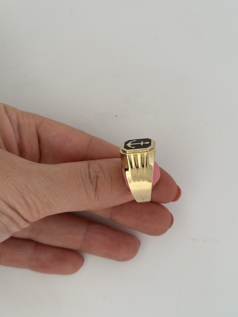 14K Gold Anchor with Onyx Ring