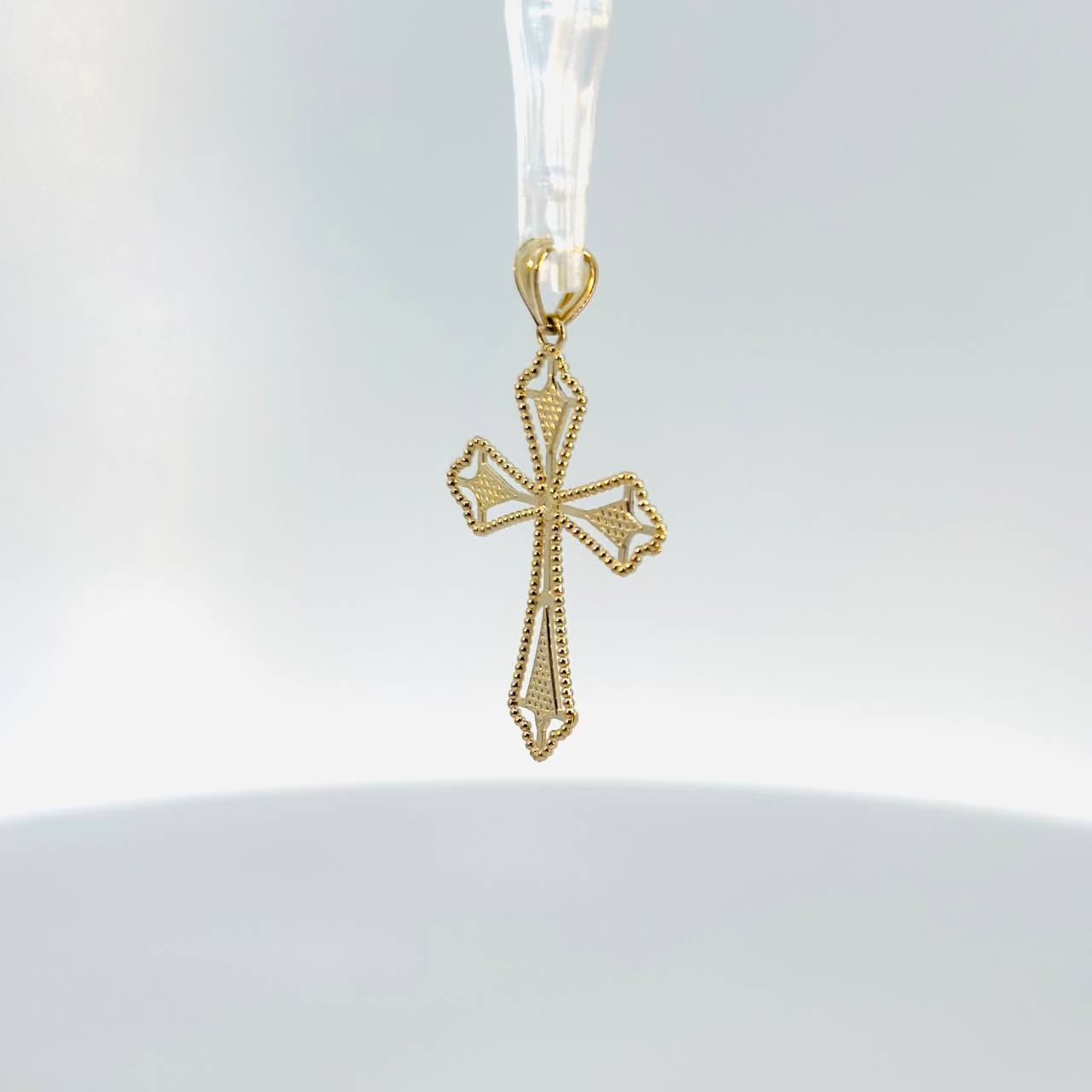 14K Yellow Gold Diamond Cut Cross Pendant - 2