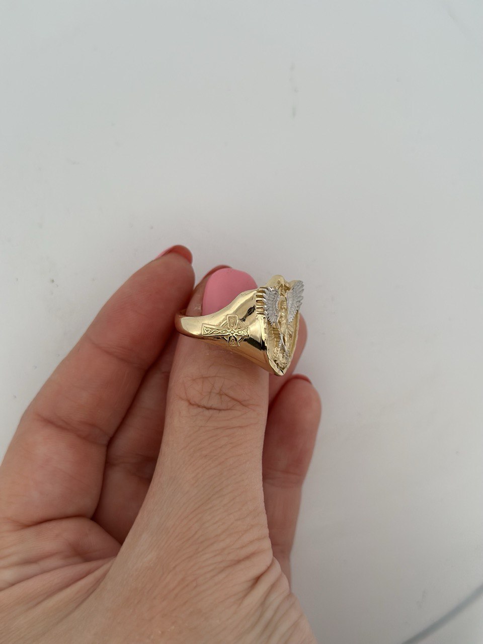 14K Gold Shield Archangel Ring