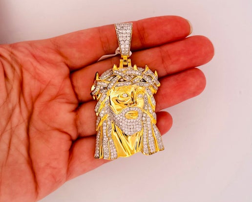 Sterling Silver Jesus Head Pendant/Charm with VVS Moissanite Stones, 2.95 Total Carats