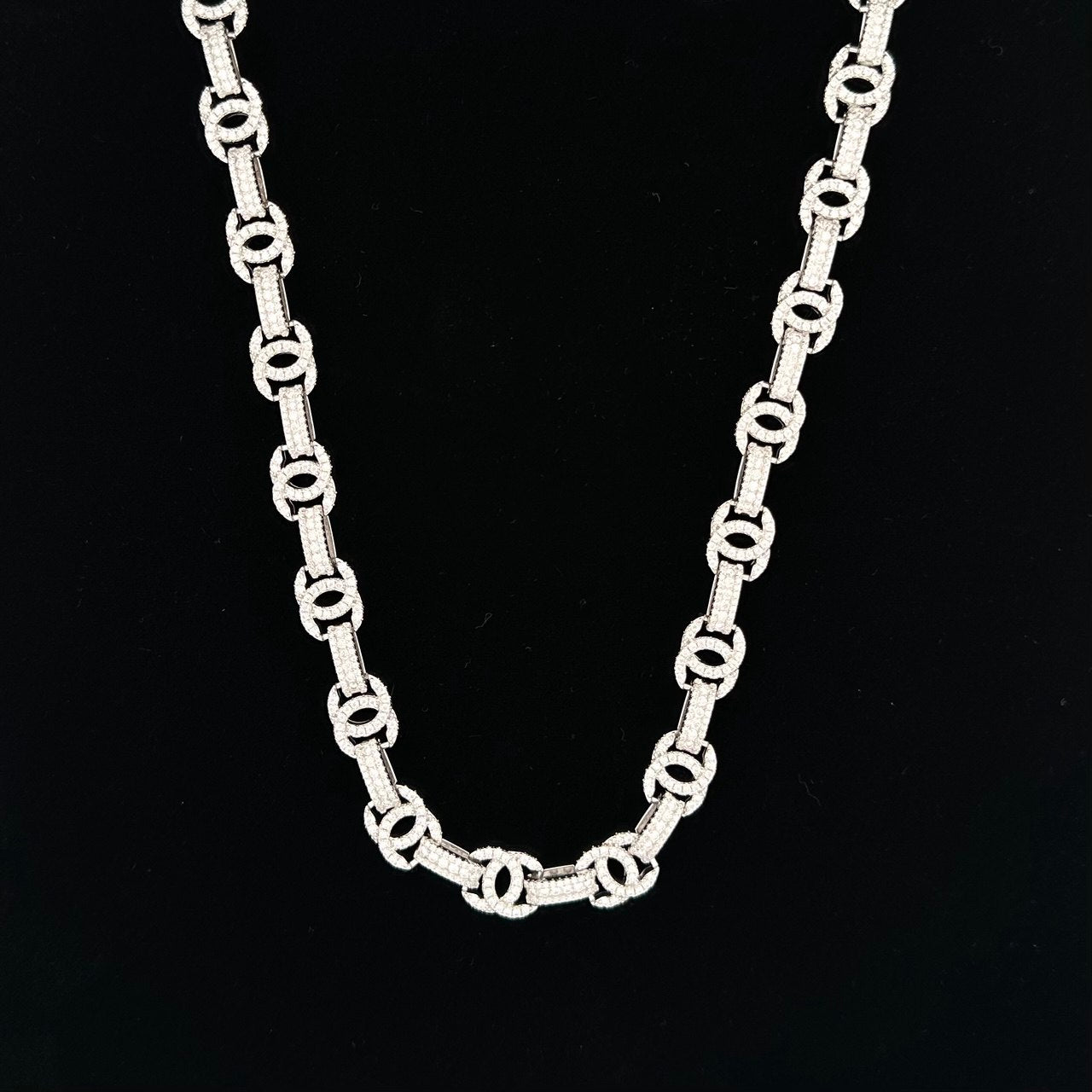 Sterling Silver Solid Chain with VVS Moissanite Stones - 10mm Wide