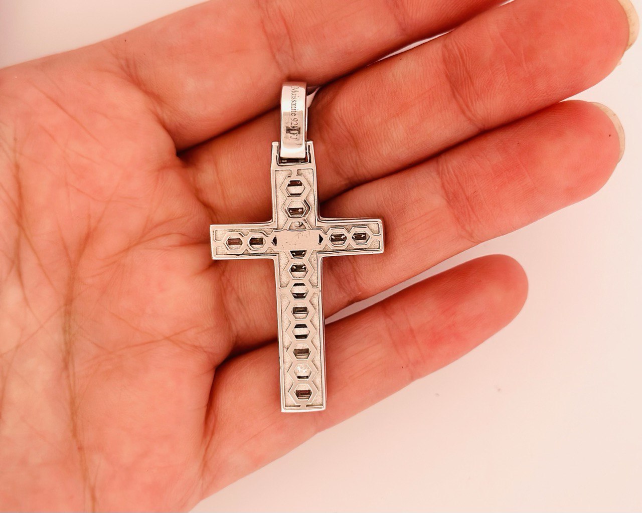Sterling Silver VVS Moissanite Cross Pendant - Two-Tone Finish