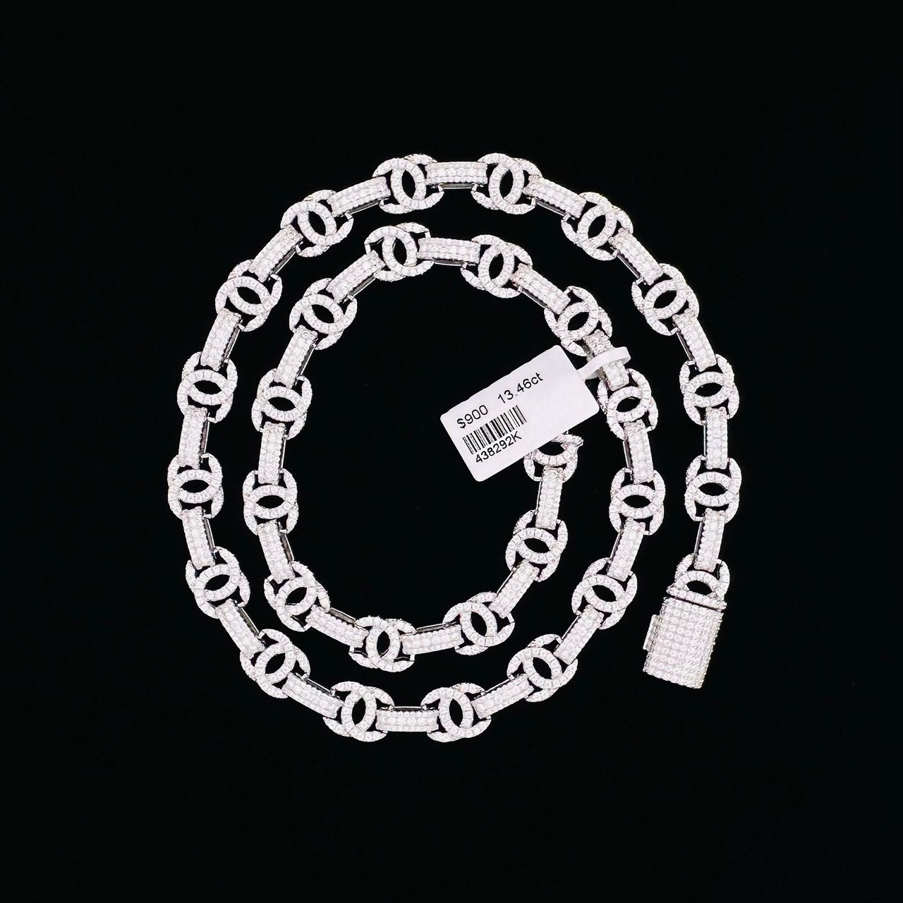 Sterling Silver Solid Chain with VVS Moissanite Stones - 10mm Wide