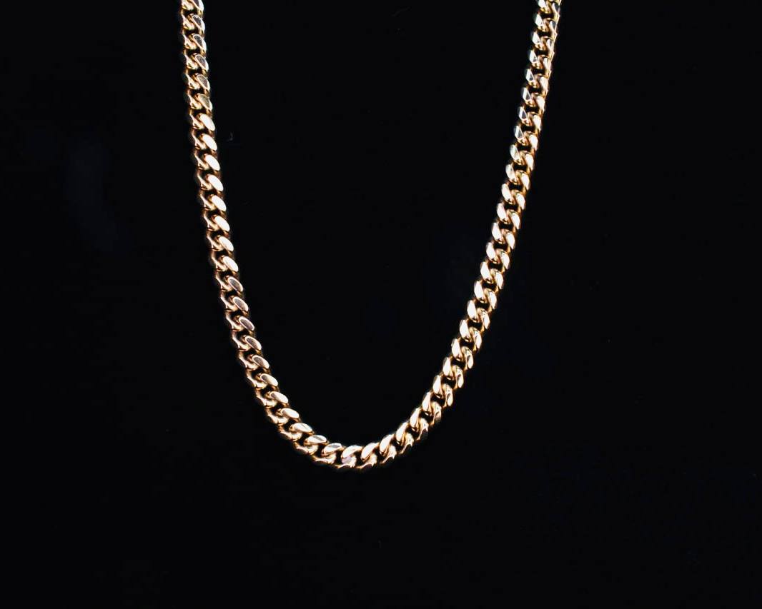14K Yellow Gold Solid Miami Cuban Chain, 7mm