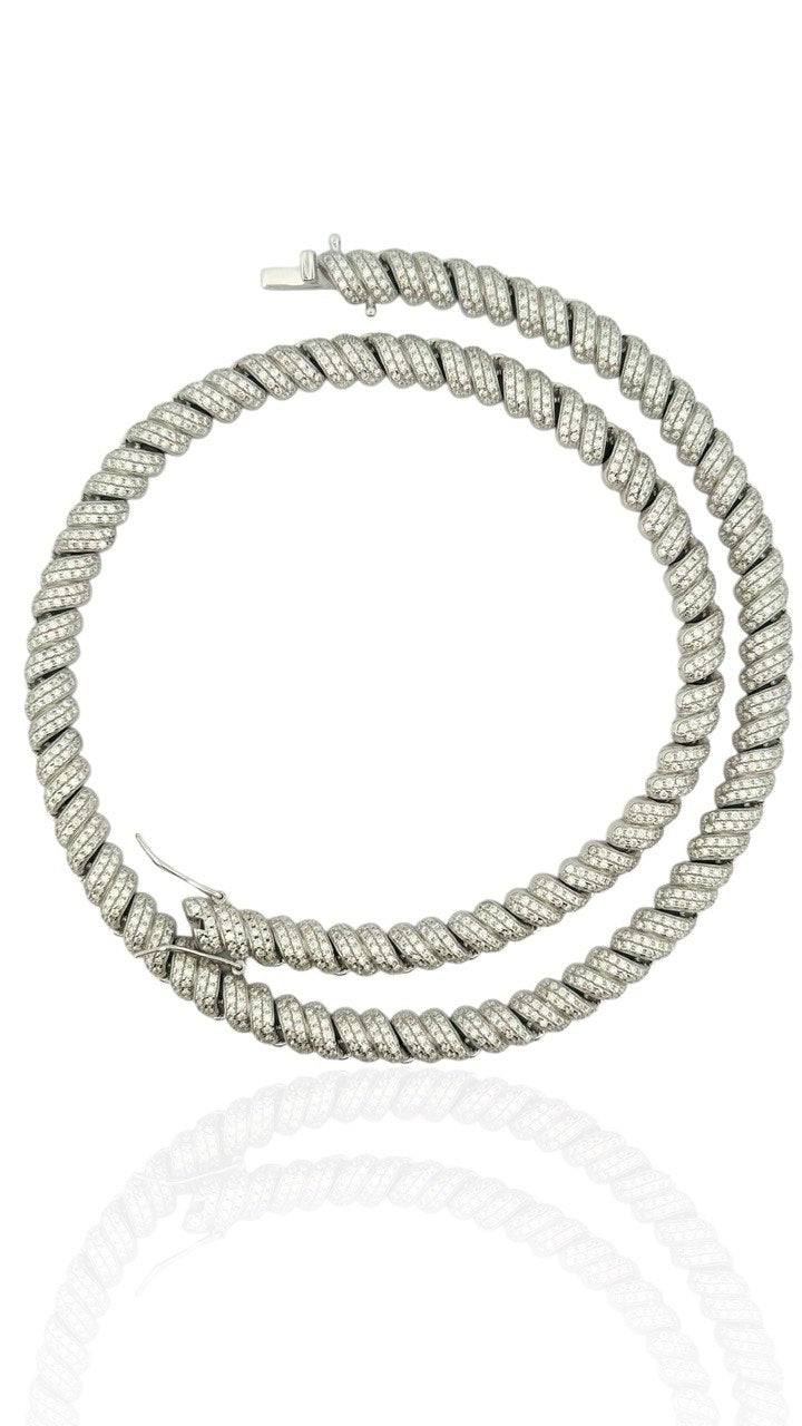 Sterling Silver Solid Fashion Chain Necklace with VVS-D Moissanite Stones