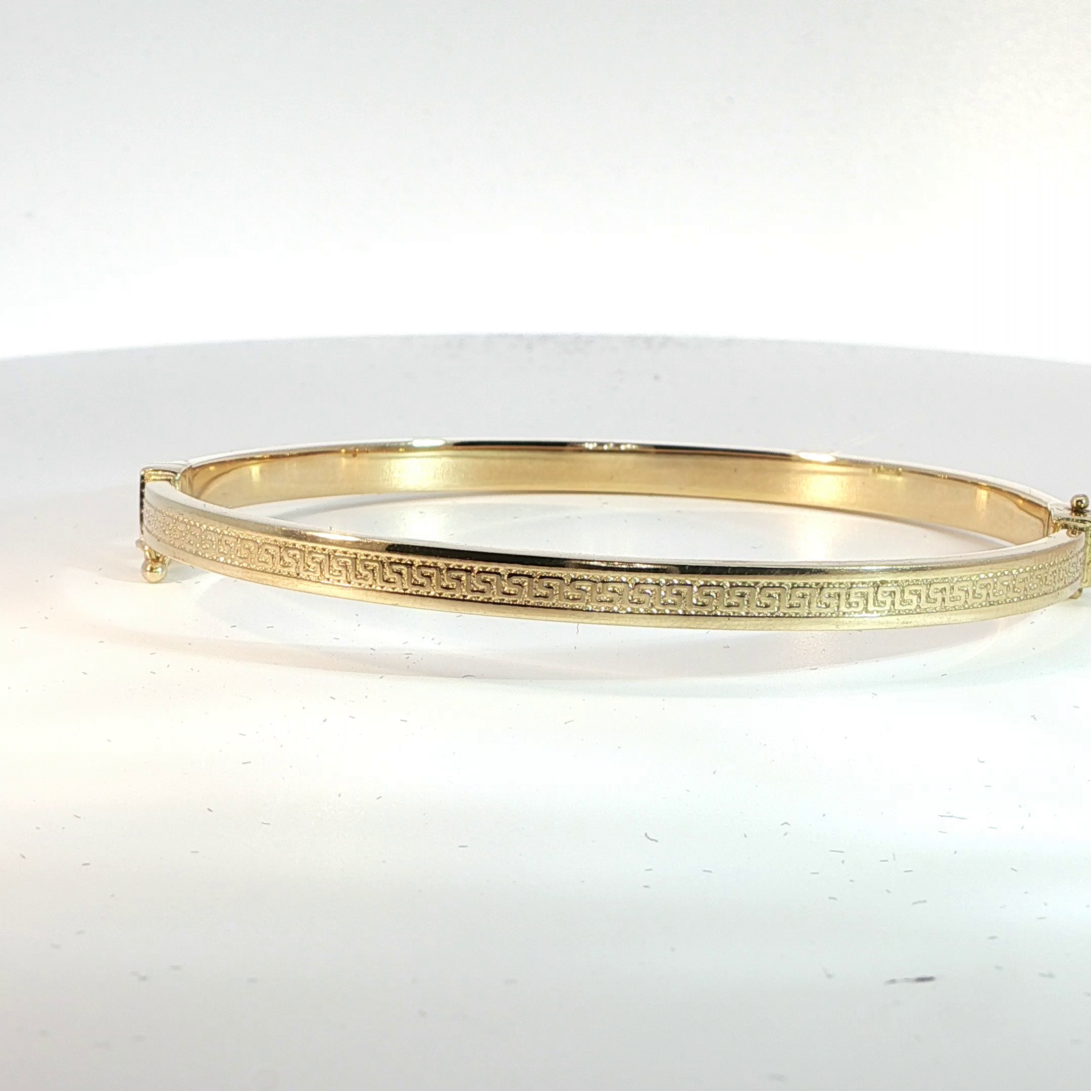 14K Gold Greek Key Bangle Bracelet - 4MM