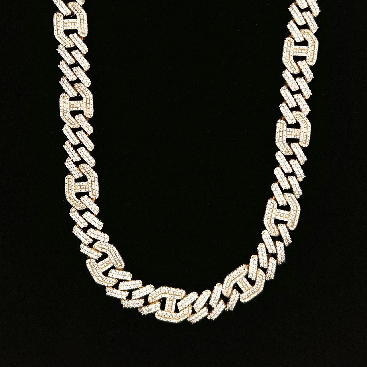 Sterling Silver Solid New Style Miami Cuban Chain Necklace with VVS-D Moissanite Stones, Three Color Options