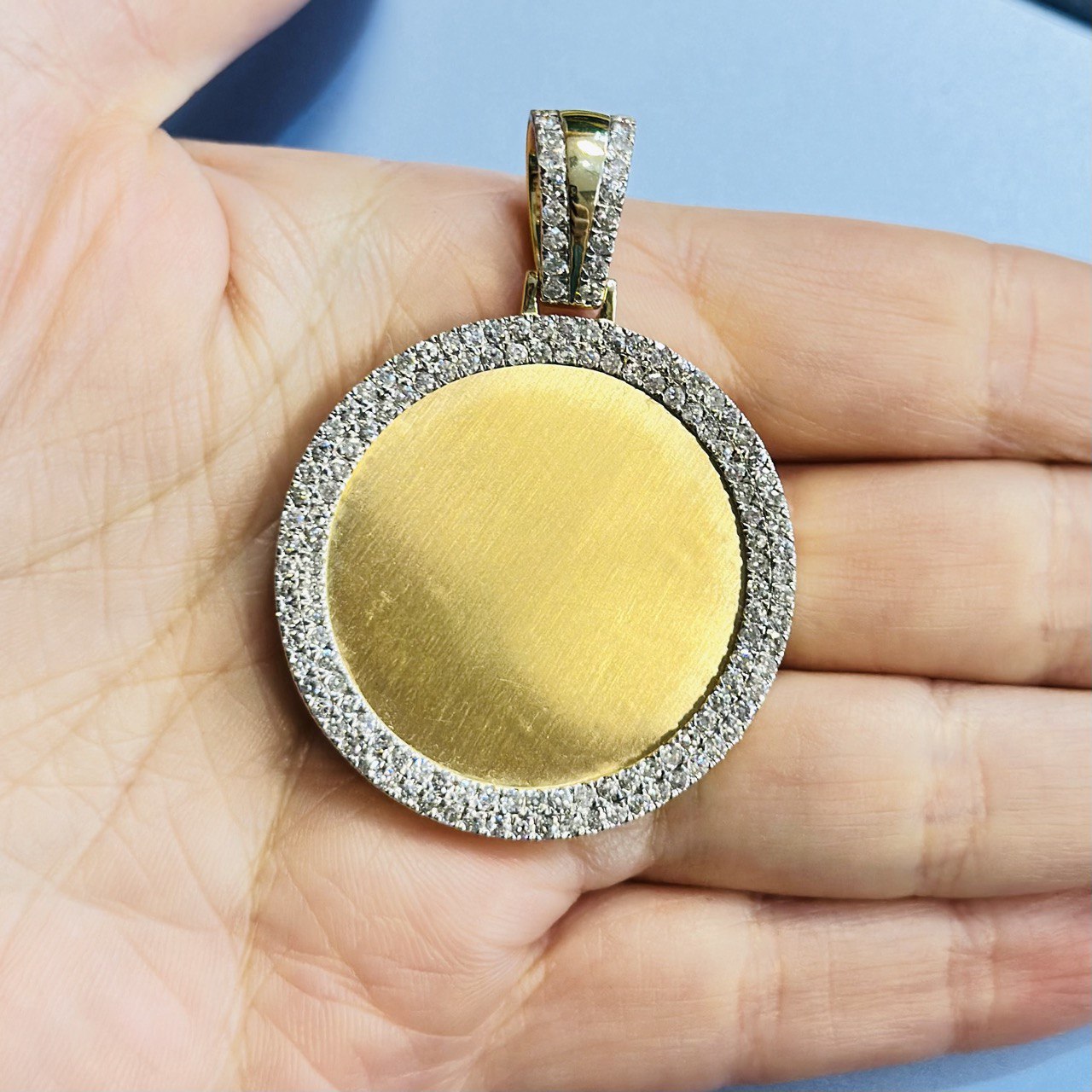 10K Gold Picture Frame Pendant with Natural Diamonds  - 2