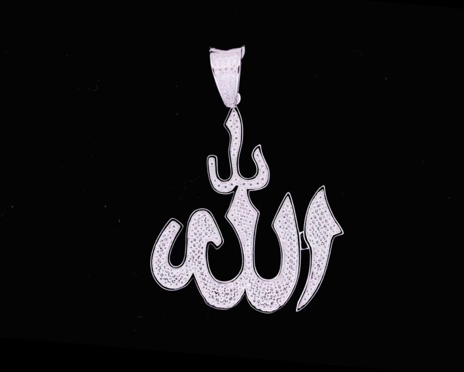 Sterling Silver VVS Moissanite Allah Pendant,