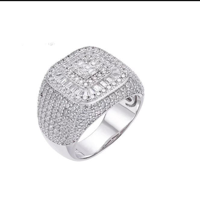 Sterling Silver Square Pave Set Ring with VVS Moissanite Stones, Two Color Options, 4.40 Total Carats