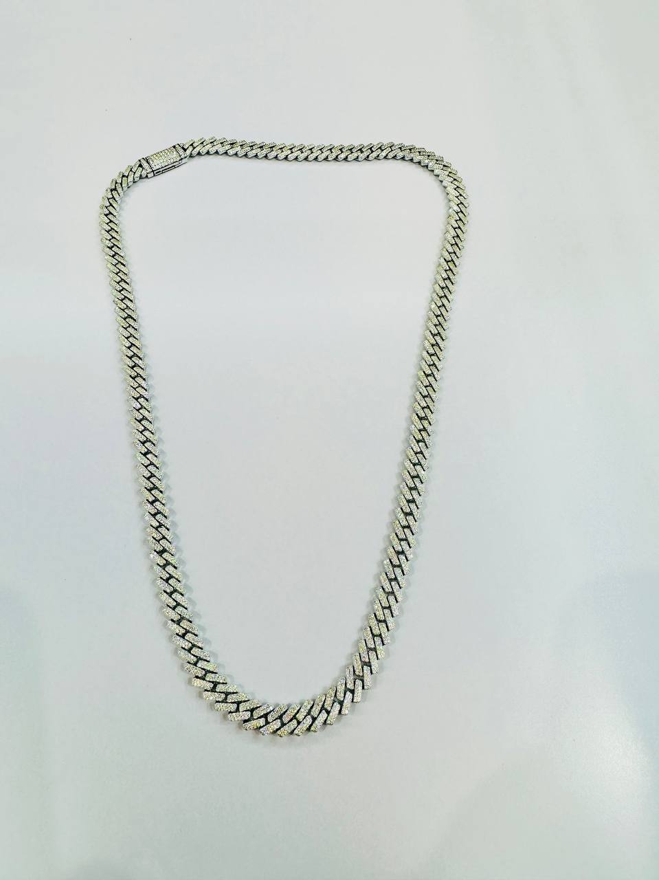 Sterling Silver Solid Miami Cuban Link Chain with VVS Moissanite Stones - 8MM