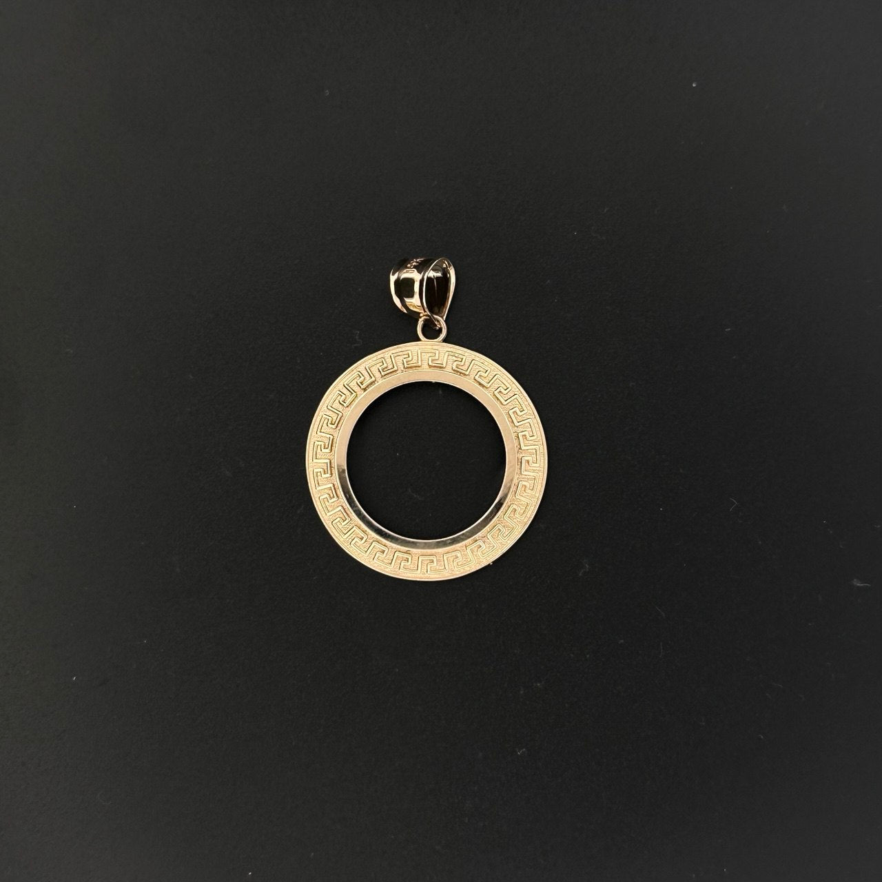 14K Gold Greek Key Open Circle Pendant