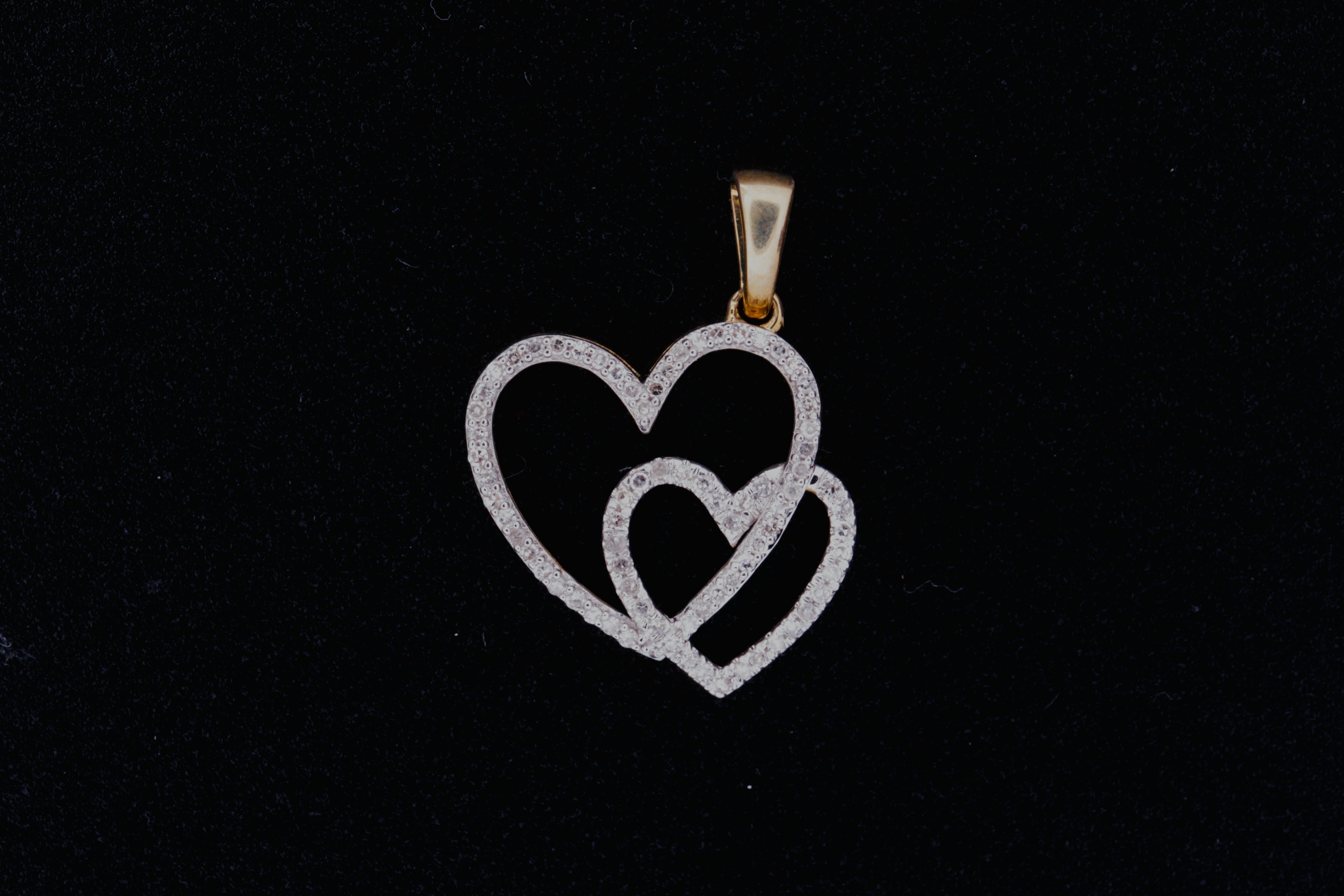 10K Yellow Gold Double Heart Charm with Diamonds  - 2