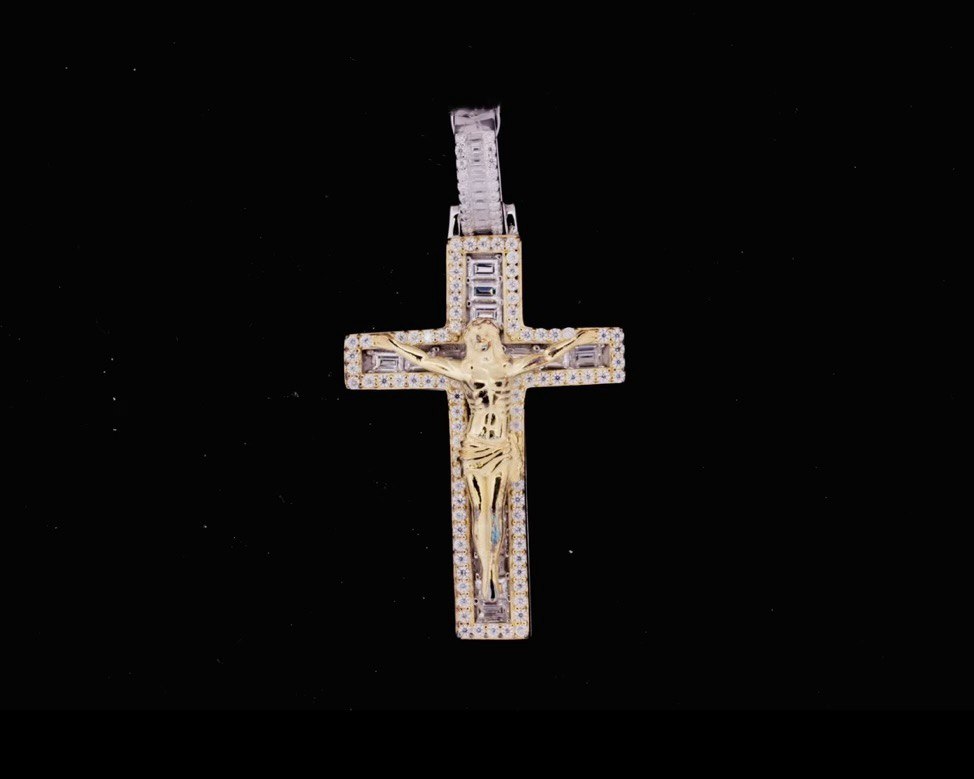 Sterling Silver VVS Moissanite Cross Pendant - Two-Tone Finish