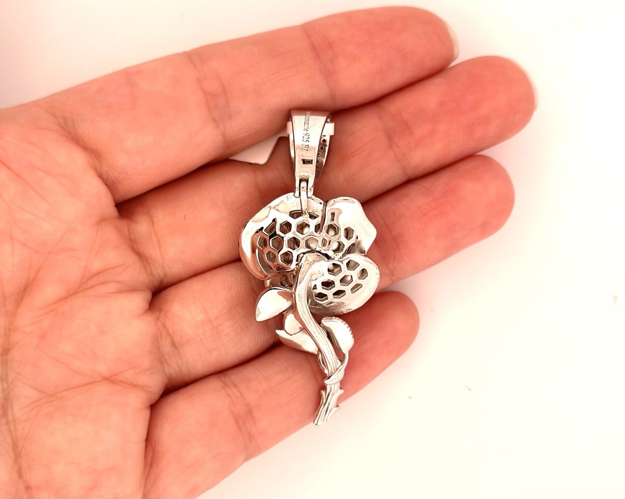 Sterling Silver VVS Moissanite Rose Flower Pendant