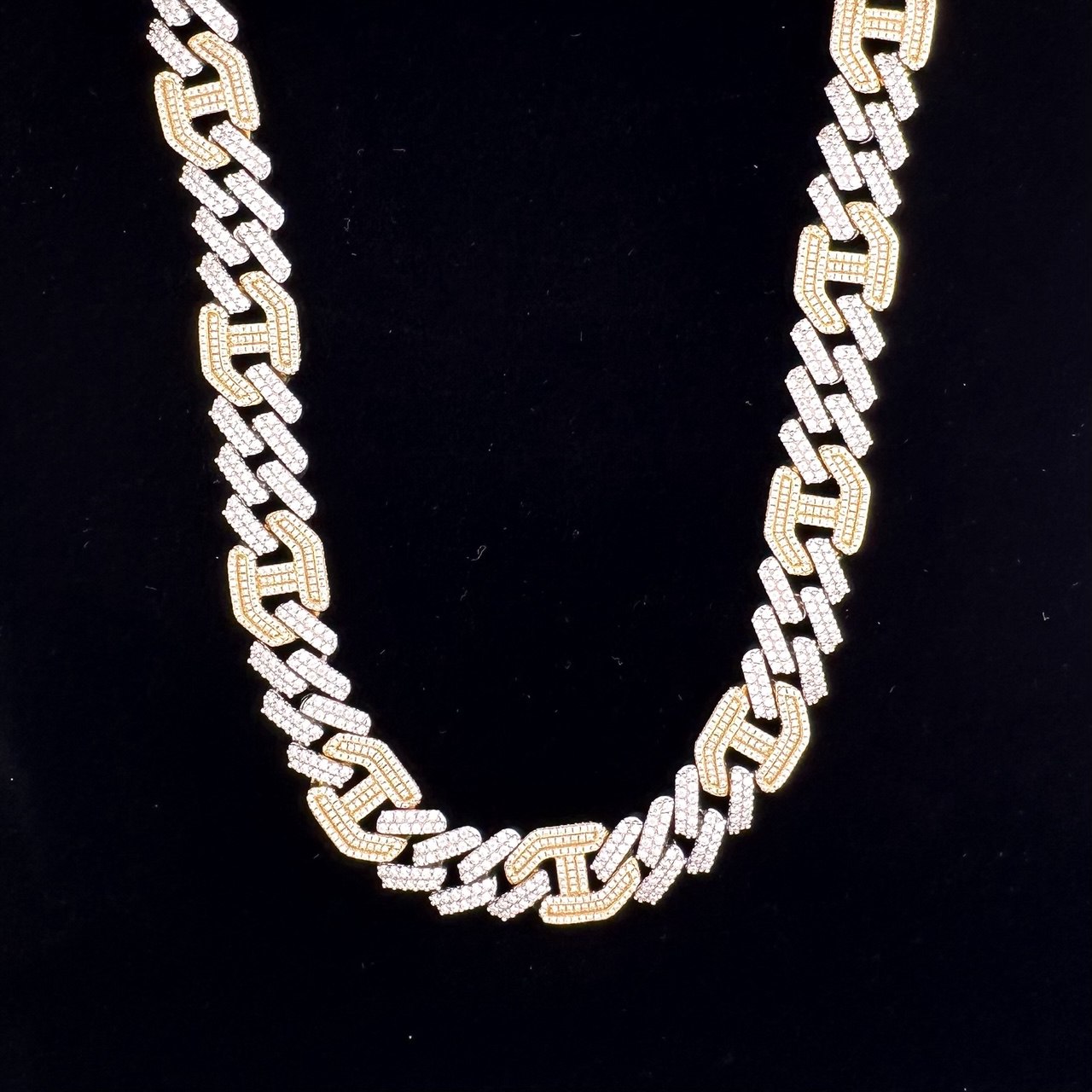 Sterling Silver Solid New Style Miami Cuban Chain Necklace with VVS-D Moissanite Stones, Three Color Options