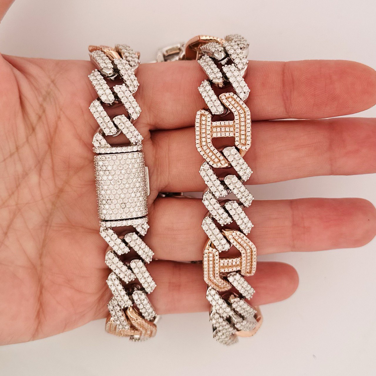 Sterling Silver Solid New Style Miami Cuban Chain Necklace with VVS-D Moissanite Stones, Three Color Options