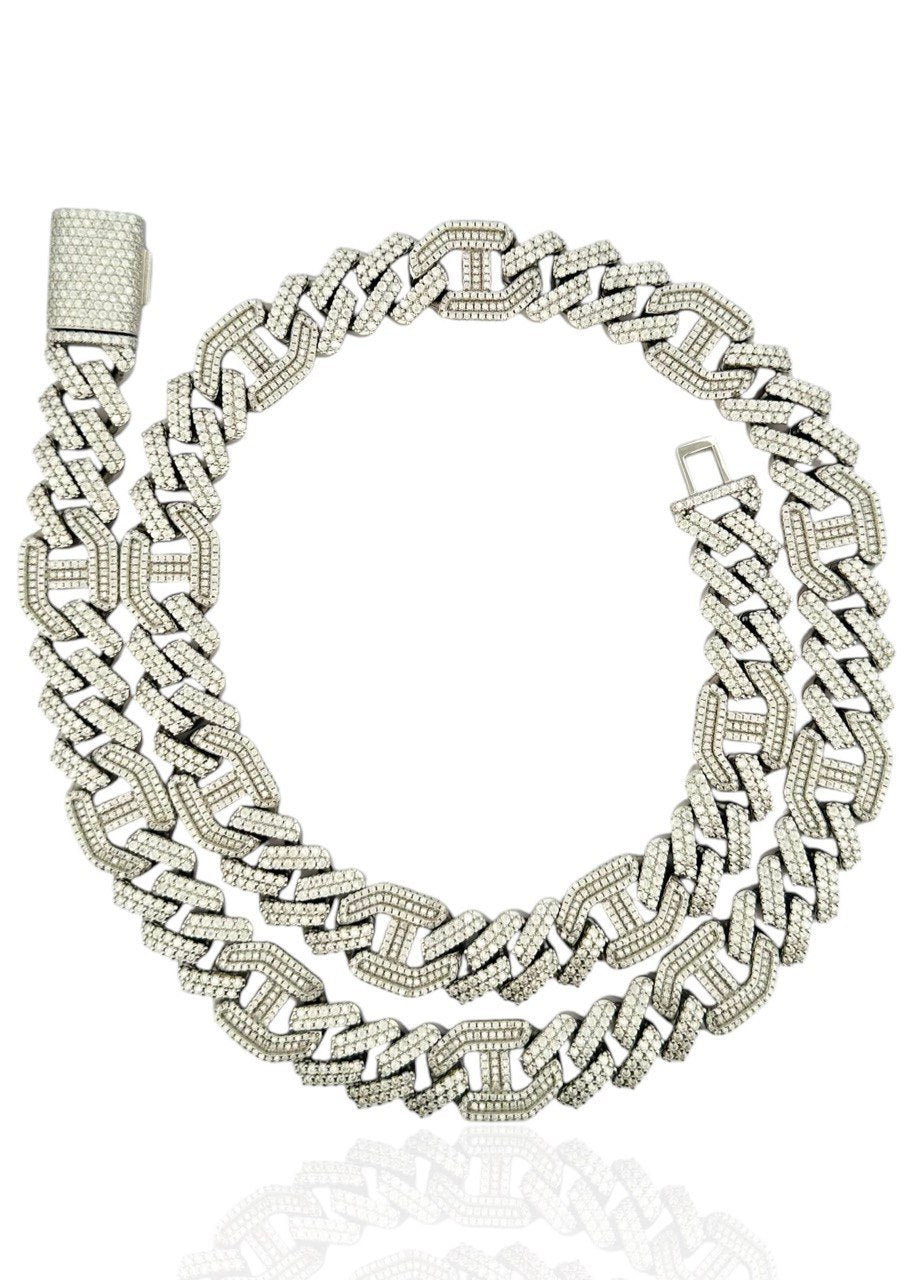 Sterling Silver Solid New Style Miami Cuban Chain Necklace with VVS-D Moissanite Stones, Three Color Options