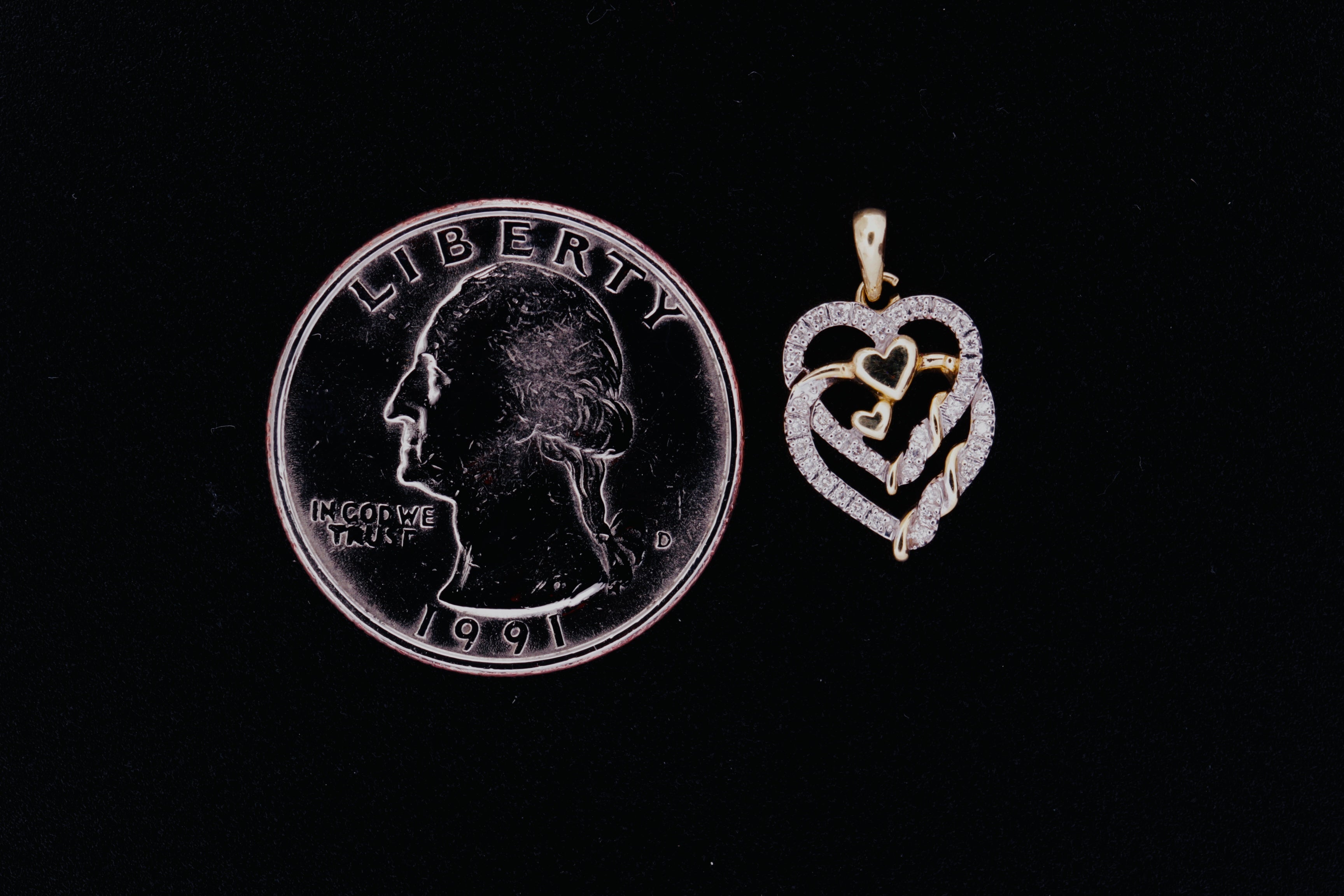 10K Yellow Gold Double Heart Charm with Diamonds  - 1
