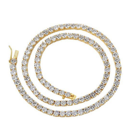 Sterling Silver Tennis Chain Necklace - 4mm, 40.60ct VVS Moissanite