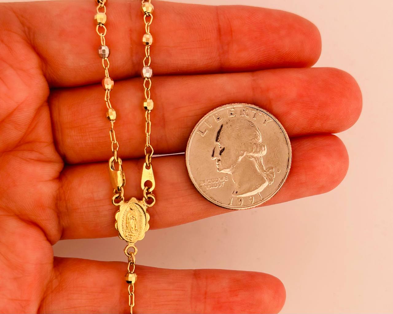 14K Gold Rosary Chain - 1MM