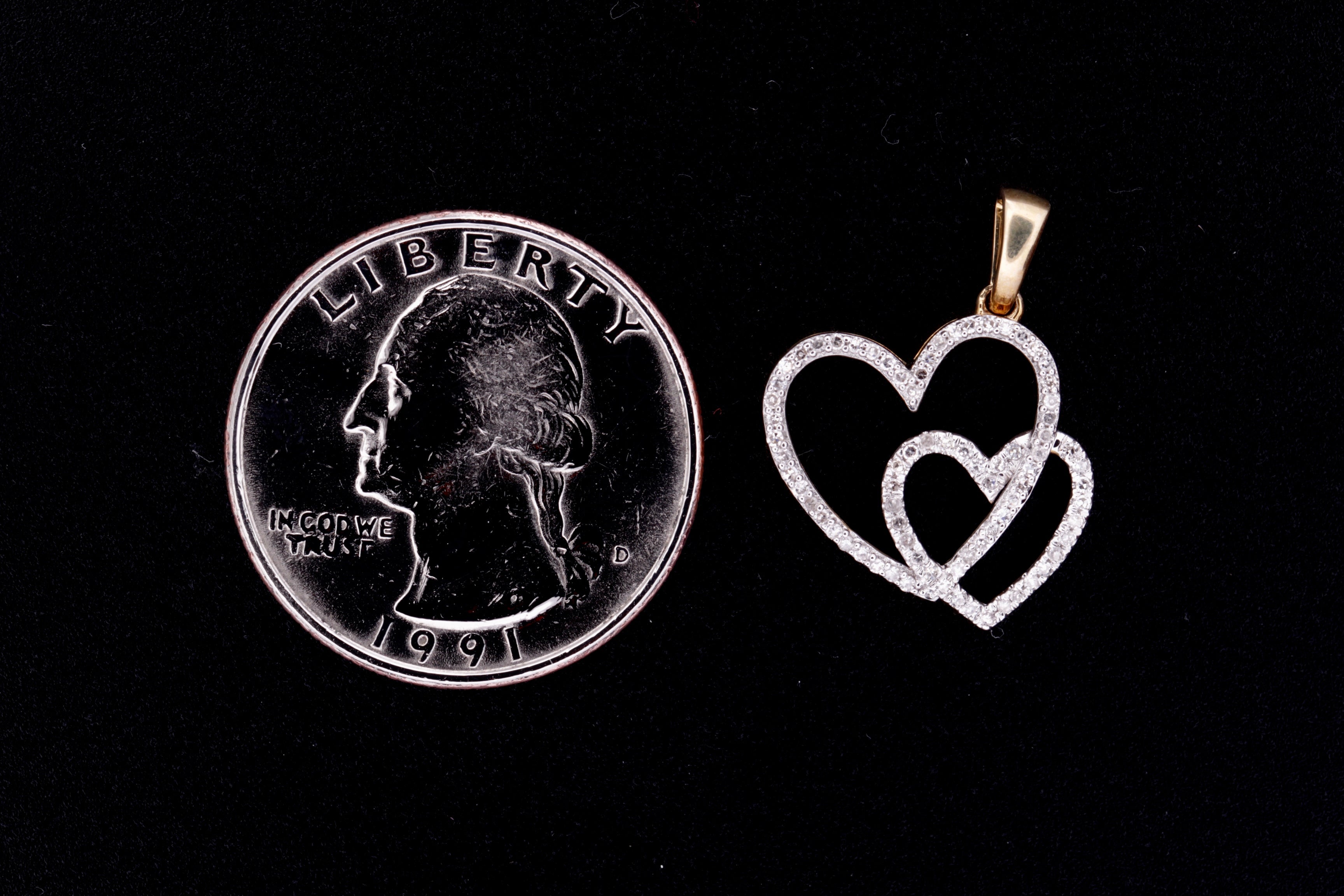 10K Yellow Gold Double Heart Charm with Diamonds  - 2